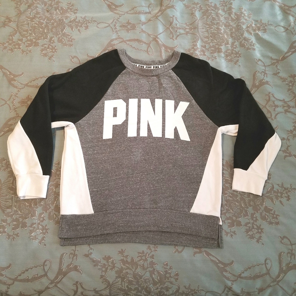 Victoria's Secret PINK Crewneck Pullover Sweatshirt Gray Black White Size Medium